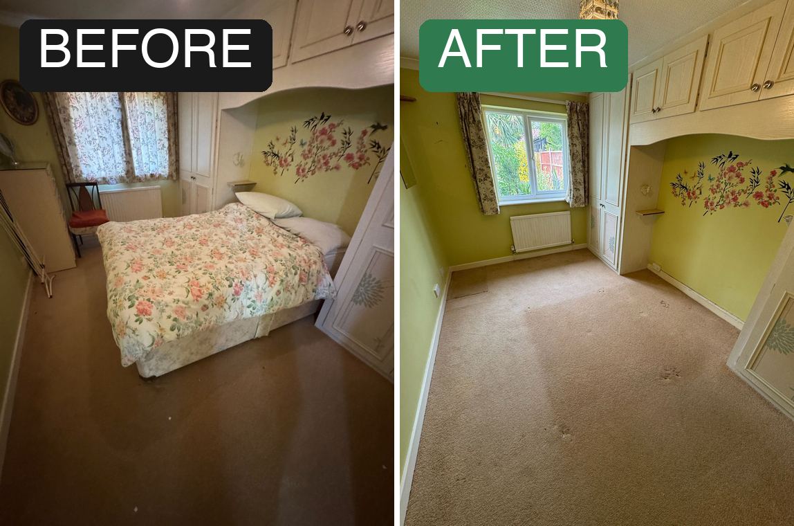 Bedroom clearance with fitted cupboards — before and after